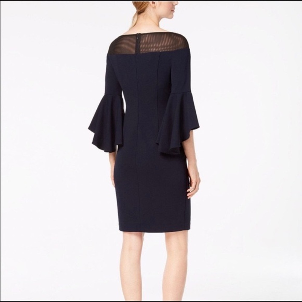 Calvin Klein Blue Bell Sleeve Black Illusion Dress